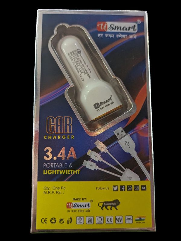 U smart 3.4A 3 in 1 Car Charger  - White