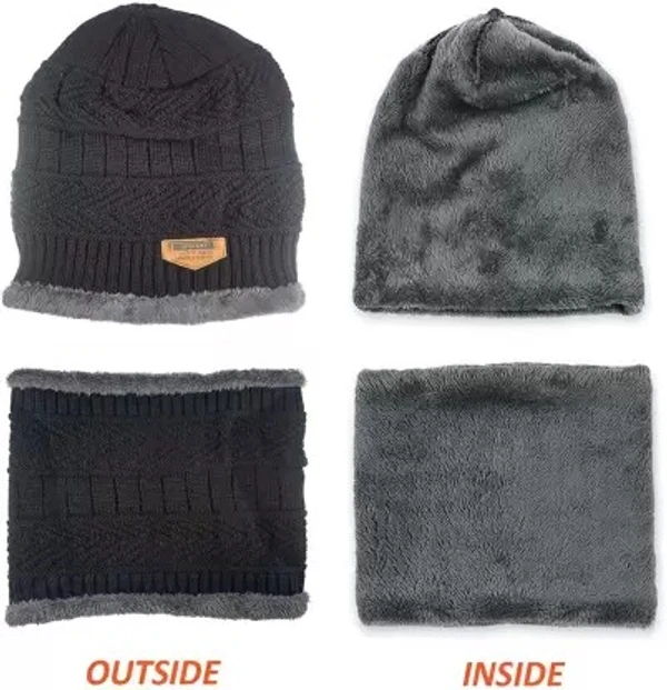 Mens Solid Beanie Cap combo (Cap + Muffler) - Mix