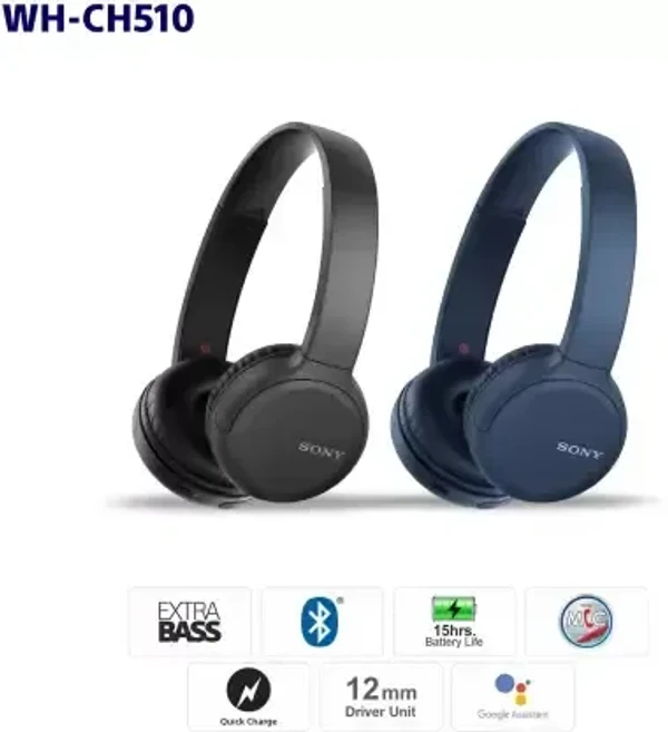 SONY WH-CH510 with 35 Hrs of Battery life, Google Assistant enabled Bluetooth Headset  (On the Ear) - Black