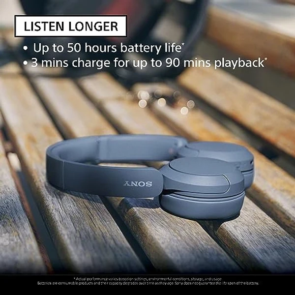 SONY WH-CH520 with 50 Hrs Playtime, DSEE Upscale, Multipoint Connection/Dual Pairing Bluetooth Headset  (On the Ear) - Blue