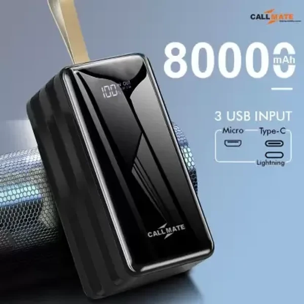 Callmate 80000 mAh 15 W Power Bank  (Black, Lithium Polymer, Fast Charging for Mobile) - Black