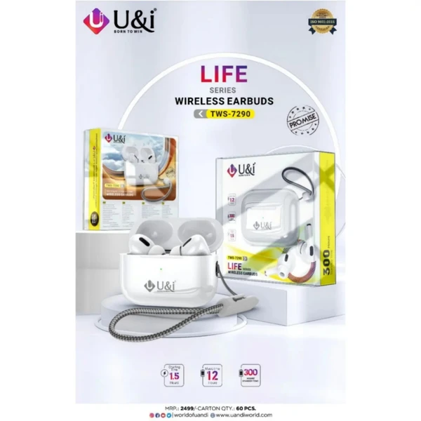 U&I TWS-7290 Life Series Wireless Earbuds - White, 6 Month