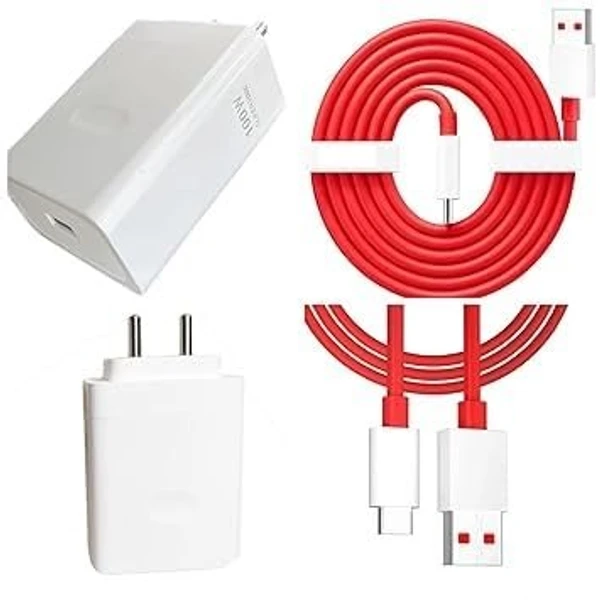 Oneplus 100W Super VOOC Original Charger Compatible for 12|12R|11|11R|10T| 10R| 10pro| 9 Pro| 9RT| 9| 8| 8t| 7| 7t| 6| 6t| 5| 5t| Nord2T USB to C Cable (Adapter & Cable) - White