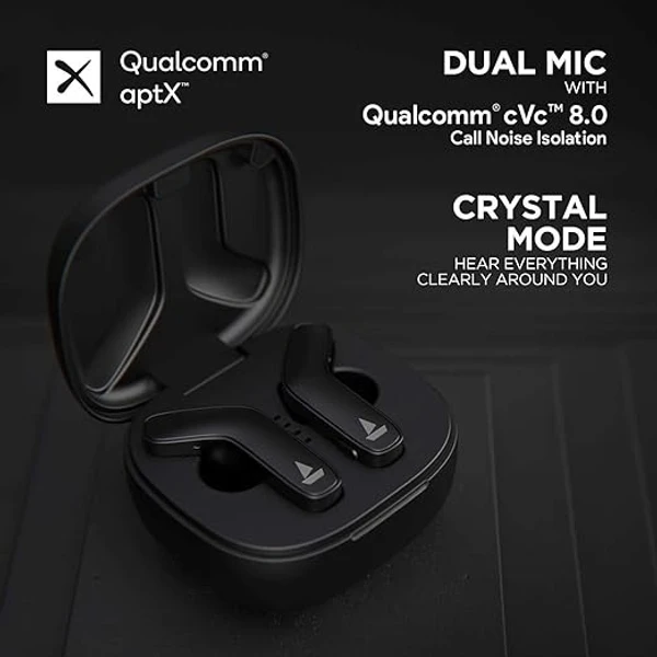 boAt Airdopes 711 TWS Iwp Technology, Qualcomm Aptx & CVC 8.0, Type C Charging Support, Advanced Touch Controls, Ipx5 V5.0 Bluetooth Truly Wireless in Ear Earbuds with Mic - Black