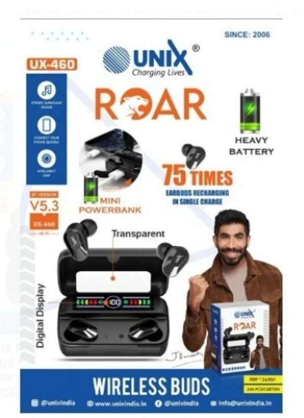 Unix Ux-460 Unix Roar Digital Display Buds With Power Bank Box - Assorted