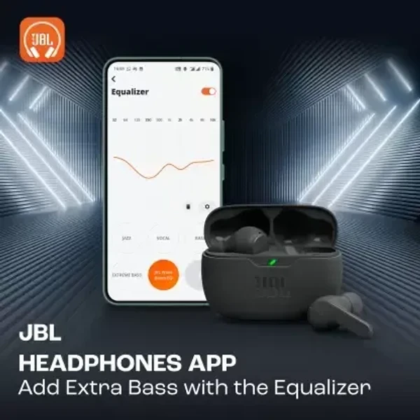 JBL Wave Beam TWS, 32Hr Playtime, IP54, Smart Ambient & TalkThru Mode, JBL App Bluetooth Headset - Black, 1 Year