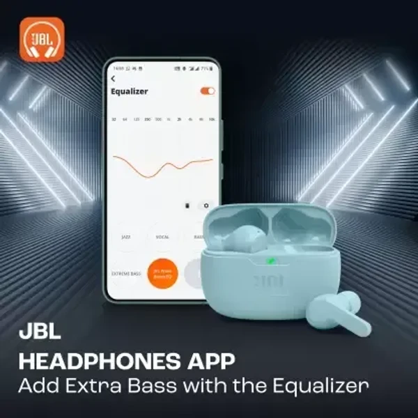 JBL Wave Beam TWS, 32Hr Playtime, IP54, Smart Ambient & TalkThru Mode, JBL App Bluetooth Headset - Mint, 1 Year