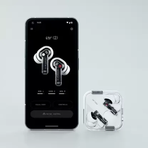 Nothing Ear (2) with Dual chamber sound, Hi-res audio, Smart ANC and Dual connection Bluetooth Headset - White, 1 Year