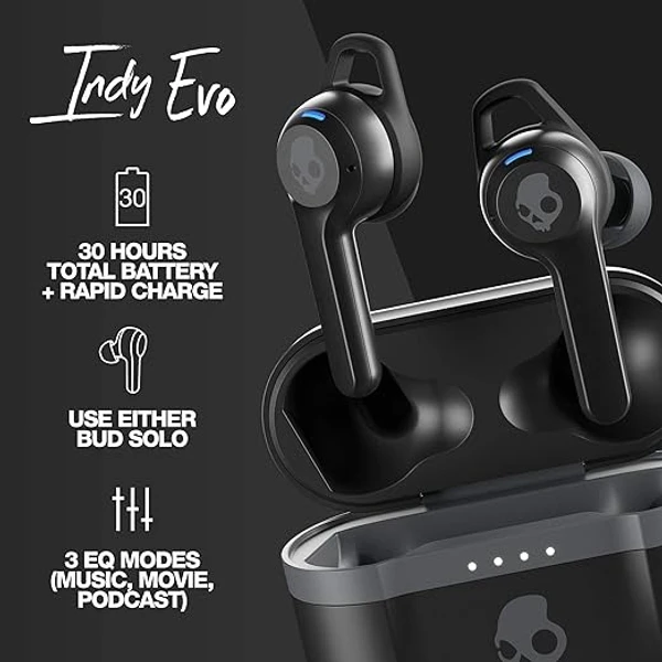 Skullcandy Indy Evo Truly Wireless Bluetooth in Ear Earbuds with Mic - Black, 1 Year