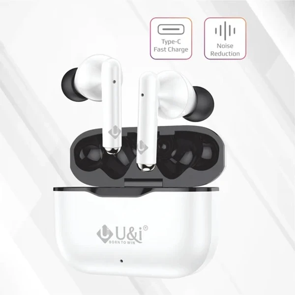 U&i Jump Series 20 Hours Battery Backup True Wireless Earbuds with Noise Reduction - White, 6 Month