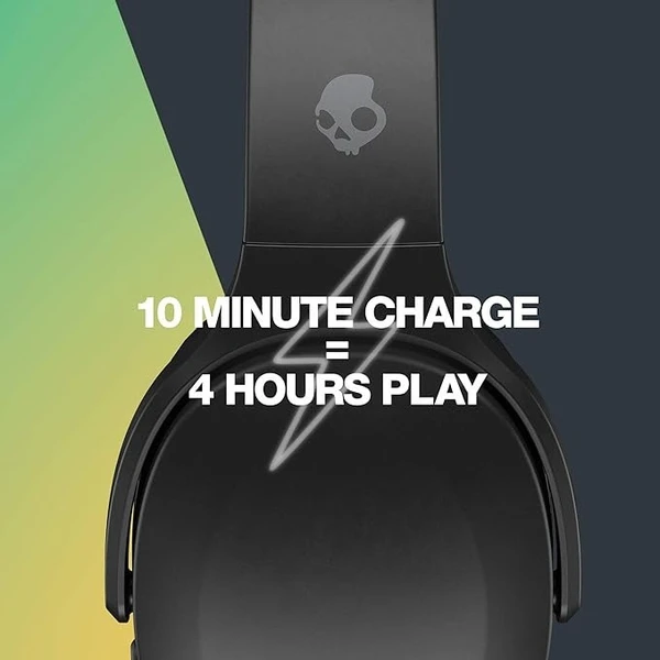 Skullcandy Crusher Evo Wireless Over-Ear Bluetooth Headphones with Microphone, for iPhone and Android, 40 Hour Battery Life, Extra Bass Tech - Bonus Line USB-C Cable - Black
