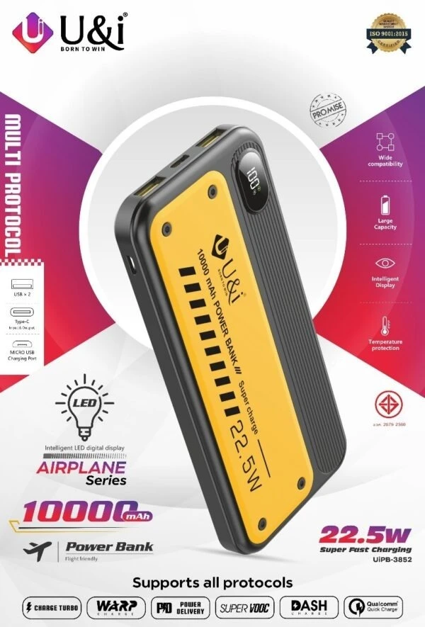 U&I 10000MAH Airplane Series 22.5W Fast Charging Powerbank - Web Orange