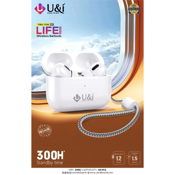 U&I TWS-7290 Life Series Wireless Earbuds - White, 6 Month