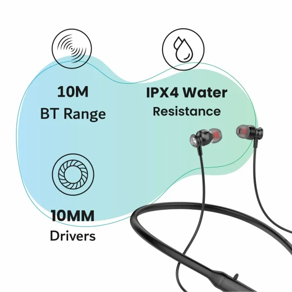 LYNE by U&i Rover 17 40Hours Battery Backup Wireless Neckband with IPX4 and Magnetic Earbuds Bluetooth Gaming Headset (Water Resistant) - Black