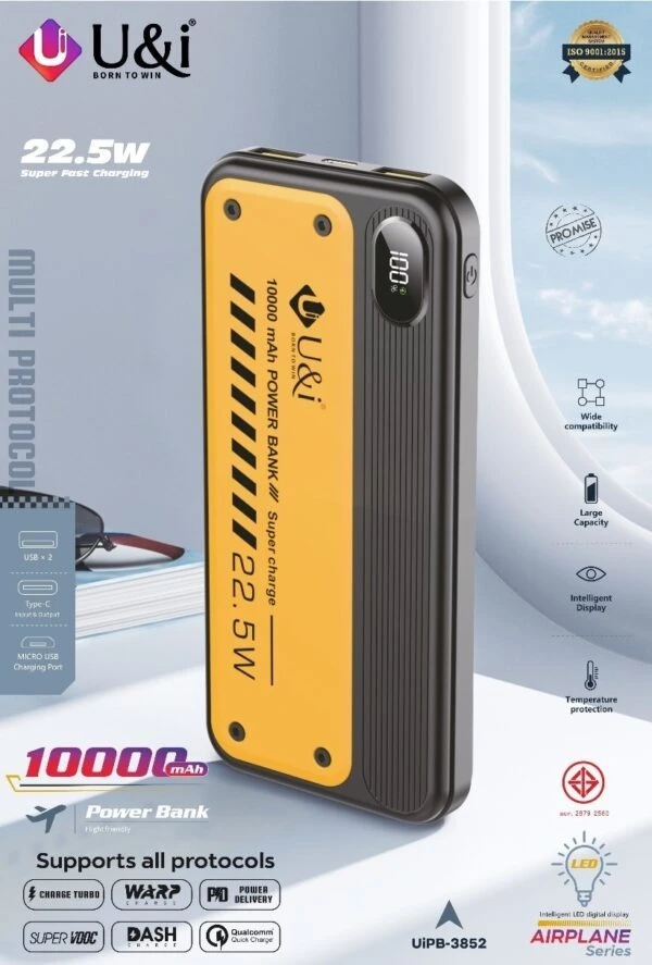 U&I 10000MAH Airplane Series 22.5W Fast Charging Powerbank - Web Orange