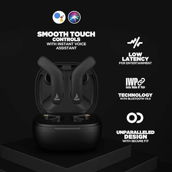 boAt Airdopes 711 TWS Iwp Technology, Qualcomm Aptx & CVC 8.0, Type C Charging Support, Advanced Touch Controls, Ipx5 V5.0 Bluetooth Truly Wireless in Ear Earbuds with Mic - Black