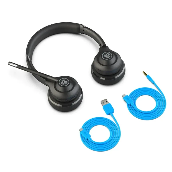 JLab Go Work Wireless On Ear Headsets with Microphone - 45+ Playtime PC Bluetooth Headset and Multipoint Connect to Laptop Computer and Mobile - Wired or Wireless Headphones with Microphone - Black