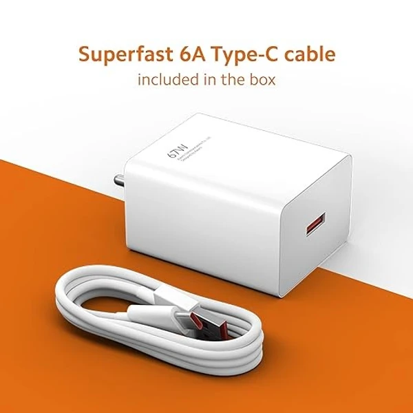 Mi/POCO 67W Original Sonic Charge Combo |Mi/Xiaomi/Redmi Charger|Superfast 6A Type C Included| Laptops, Tablets & Mobile Charger|(Adapter + USB to Type C Cable) - White