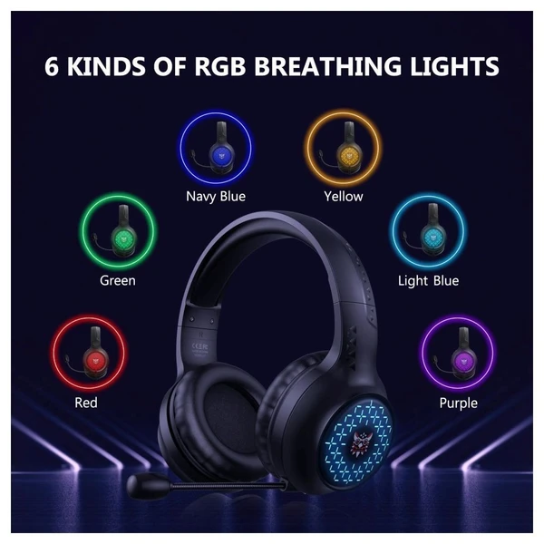 Onikuma X7 Wired Gaming Headphone with Noise Canceling Mic, 6 RGB Breathing Lights, Anti Static - Black