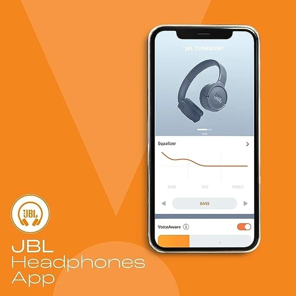 JBL Tune 520BT Wireless On Ear Headphones with Mic, Pure Bass Sound, Upto 57 Hrs Playtime, Speedcharge, Customizable Bass with Headphones App, Lightweight, Bluetooth 5.3 - Blue