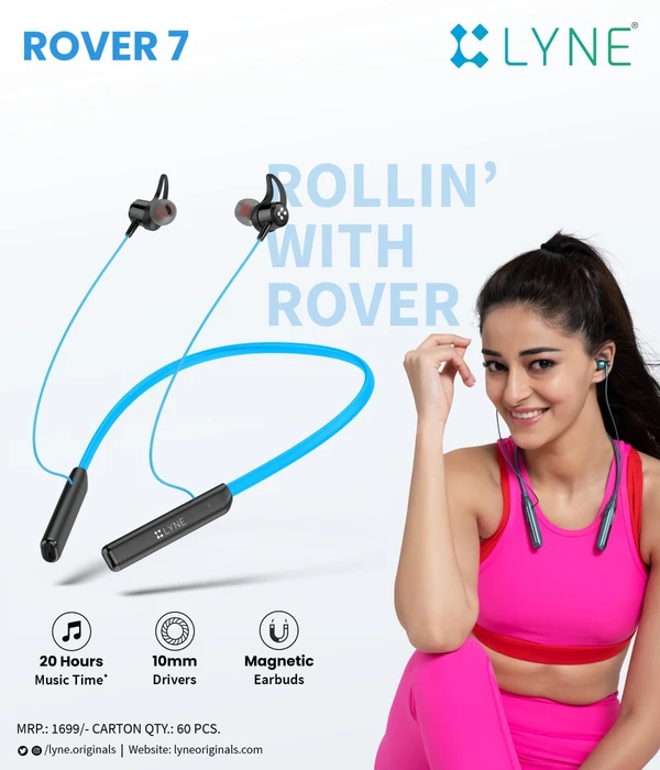 Lyne Rover 7 Wireless Neckband (20Hrs Playtime) - 6 Month