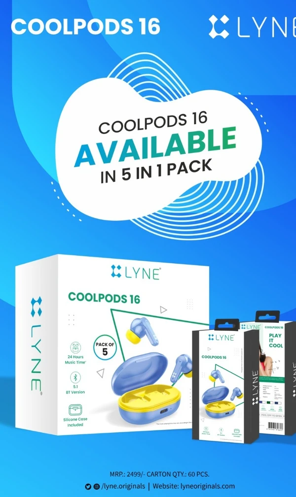 LYNE CoolPods 16 24 Hours Music Time True Wireless Earbuds with Touch Control and Quick Auto Pairing Feature (Black) - 6 Month