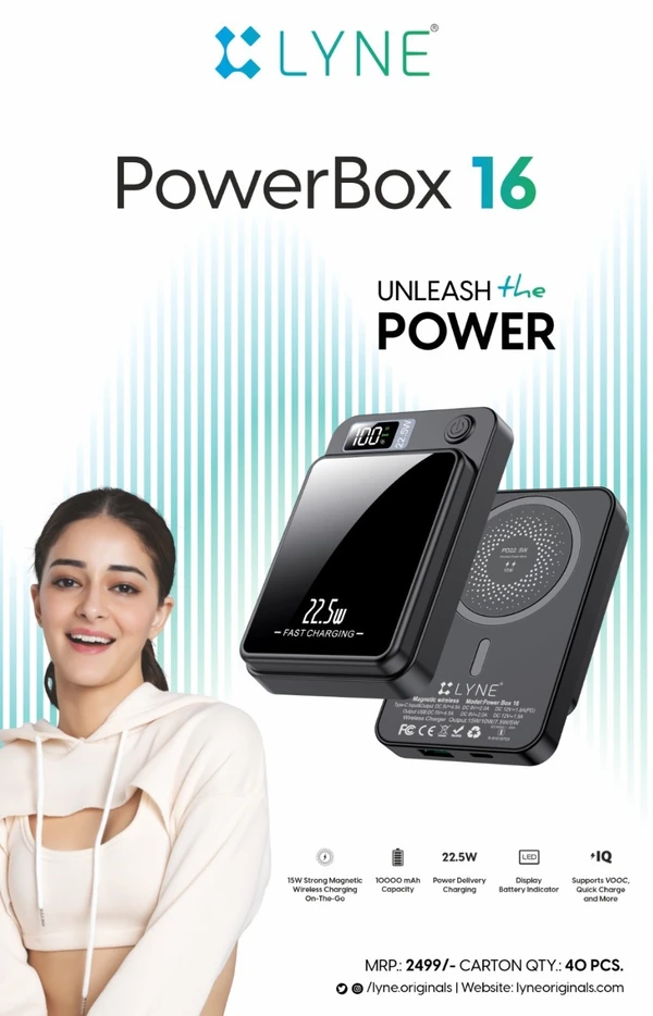 Lyne Powerbox 16 22.5w Fast Charging 10000mAh Power Bank - Black