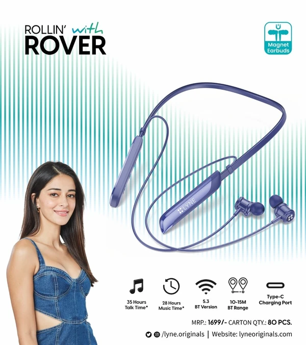 Lyne Rover 22 ENC Bluetooth Neckband With Magnetic Switch - Assorted