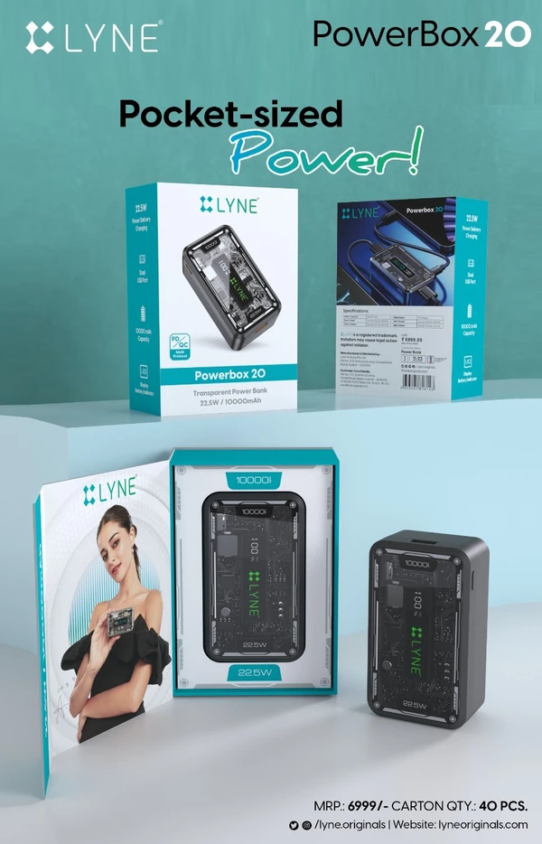 Lyne Powerbox 20 22.5w fast charging 10000mAh power bank - Black