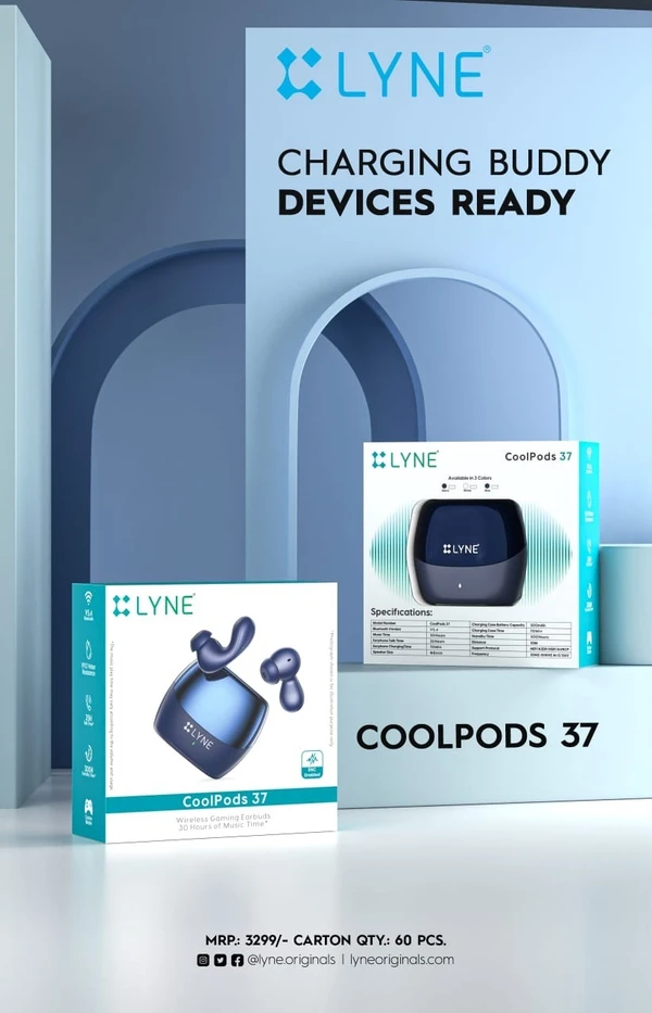 Lyne Coopods 37 With 35Hrs Backup & IPX3 water resistance - Multi