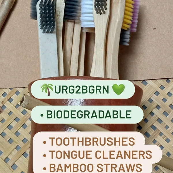 ♻️URG2BGRN♻️ BIODEGRADABLE TOOTHBRUSH - PACK Of 2 - NATURAL, ECO PACK OF 2