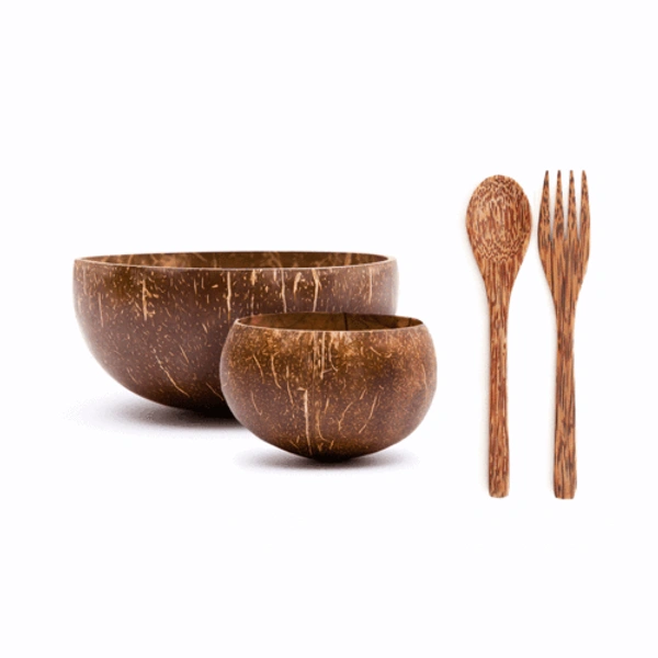 ♻️ URG2BGRN ♻️ JUMBO COCONUT BOWLS & CUTLERY - JUMBO, NATURAL