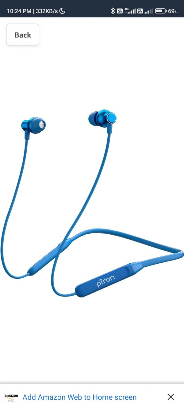 Ptron pTron Tangent Evo with 14Hrs Playback, Bluetooth 5.0 Wireless Headphones with Deep Bass, IPX4 Water Resistance, Ergonomic & Snug-fit, Voice Assistance, Magnetic Earbuds & Built-in HD Mic (Blue) - black