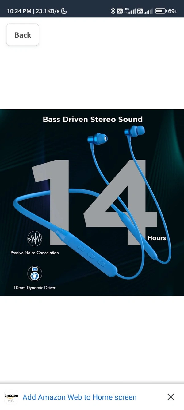 Ptron pTron Tangent Evo with 14Hrs Playback, Bluetooth 5.0 Wireless Headphones with Deep Bass, IPX4 Water Resistance, Ergonomic & Snug-fit, Voice Assistance, Magnetic Earbuds & Built-in HD Mic (Blue) - black