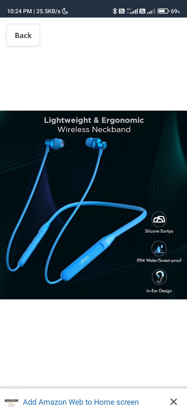 Ptron pTron Tangent Evo with 14Hrs Playback, Bluetooth 5.0 Wireless Headphones with Deep Bass, IPX4 Water Resistance, Ergonomic & Snug-fit, Voice Assistance, Magnetic Earbuds & Built-in HD Mic (Blue) - black