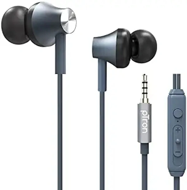 Ptron pTron Pride Evo HBE (High Bass Earphones) in-Ear Wired Headphones with in-line Mic, 10mm Powerful Driver for Hi-Fi Audio, Noise Cancelling Headset with 1.2m Tangle-Free Cable & 3.5mm Aux - (Grey) - Black, Silver