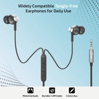 Ptron pTron Pride Evo HBE (High Bass Earphones) in-Ear Wired Headphones with in-line Mic, 10mm Powerful Driver for Hi-Fi Audio, Noise Cancelling Headset with 1.2m Tangle-Free Cable & 3.5mm Aux - (Grey) - Black, Silver