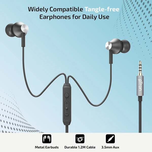 Ptron pTron Pride Evo HBE (High Bass Earphones) in-Ear Wired Headphones with in-line Mic, 10mm Powerful Driver for Hi-Fi Audio, Noise Cancelling Headset with 1.2m Tangle-Free Cable & 3.5mm Aux - (Grey) - Black, Silver