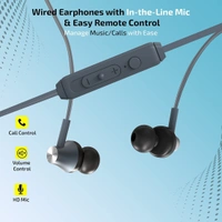 Ptron pTron Pride Evo HBE (High Bass Earphones) in-Ear Wired Headphones with in-line Mic, 10mm Powerful Driver for Hi-Fi Audio, Noise Cancelling Headset with 1.2m Tangle-Free Cable & 3.5mm Aux - (Grey) - Black, Silver