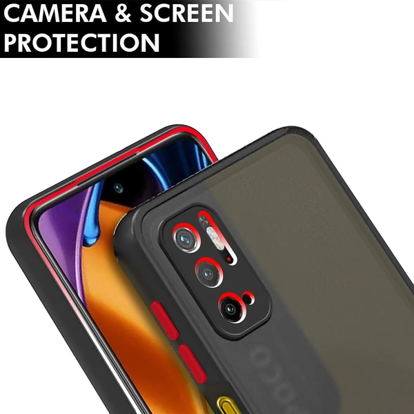 Poco M3 PRO 5G Back Case Cover | Smoked Matte Back | 360 Degree Protection | Protective Hard Back Case Cover for Poco M3 PRO 5G (Black Bumper) - blue and black