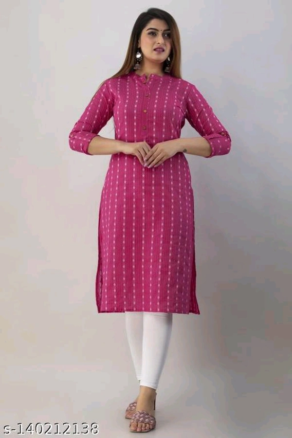 AK CREATION KATHA COTTON KURTI  - Wild Watermelon, L