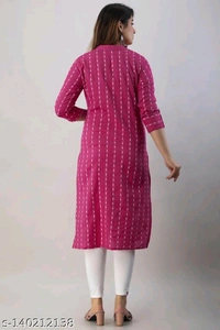 AK CREATION KATHA COTTON KURTI  - Wild Watermelon, L