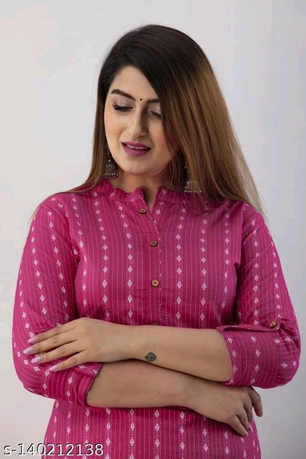 AK CREATION KATHA COTTON KURTI  - Wild Watermelon, L