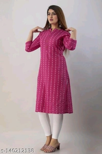 AK CREATION KATHA COTTON KURTI  - Wild Watermelon, L