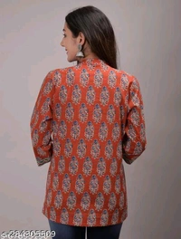 Woments Printed Cotton Short Kurti - Bittersweet, XXXL