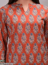 Woments Printed Cotton Short Kurti - Bittersweet, XXXL