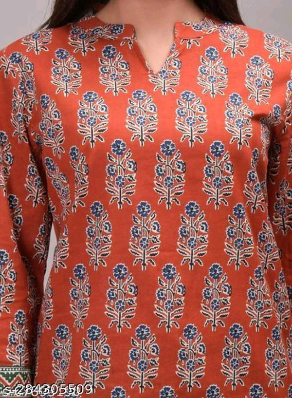 Woments Printed Cotton Short Kurti - Bittersweet, XXXL