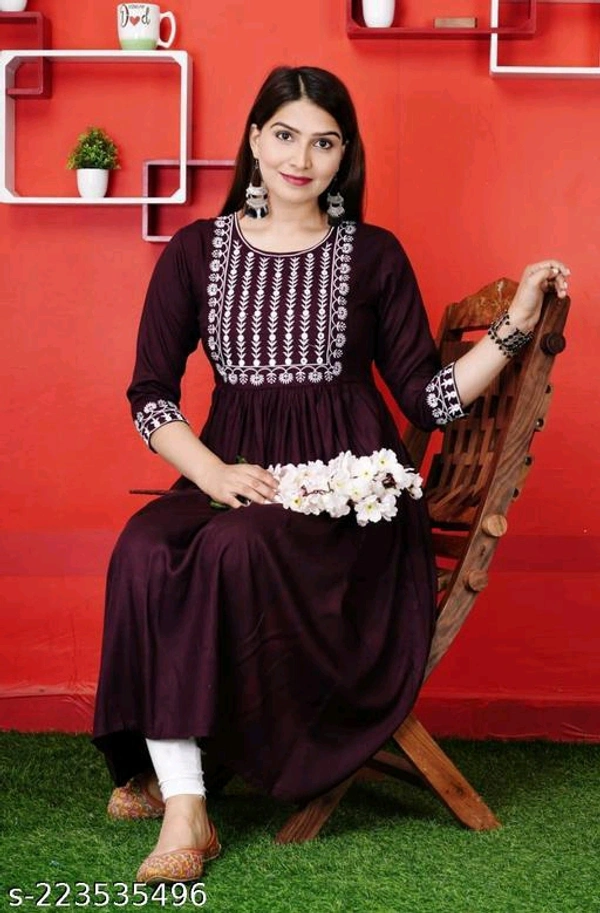 New Embroidery Gaithering Anarkali kurta - Cherry Pie, L