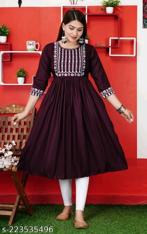 New Embroidery Gaithering Anarkali kurta - Cherry Pie, L