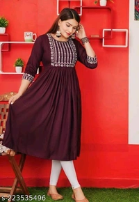 New Embroidery Gaithering Anarkali kurta - Cherry Pie, L